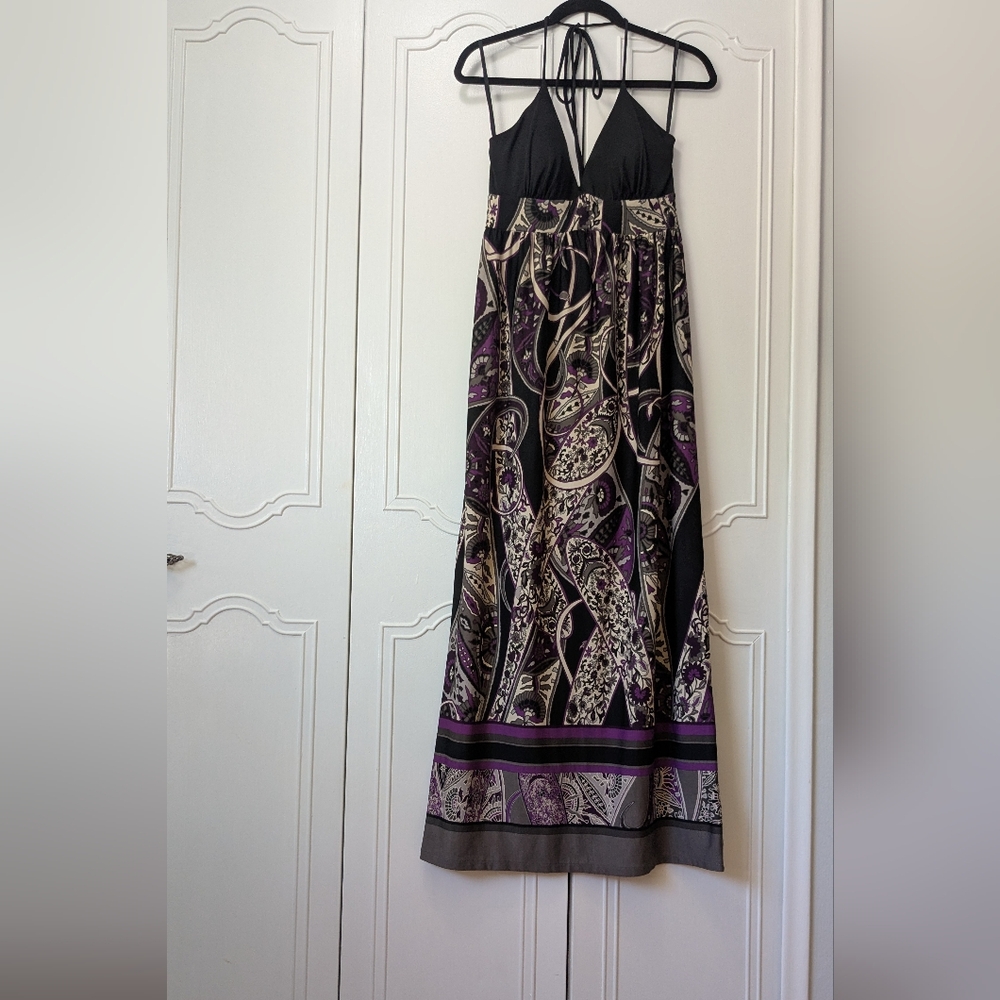 Alyn Paige Women's Brown and Cream A-Line Maxi Dress Stretchy